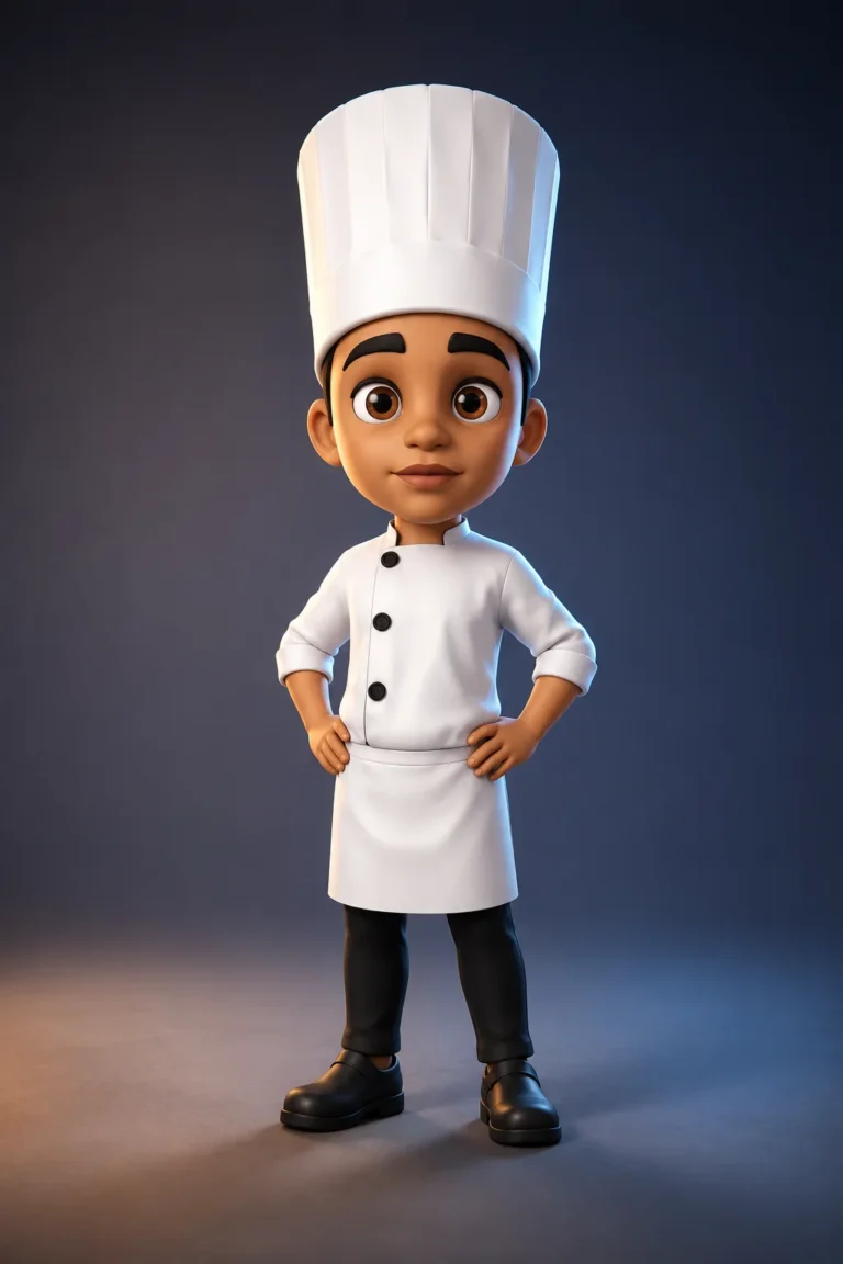 Final 3D render of the chef character standing with hands on hips